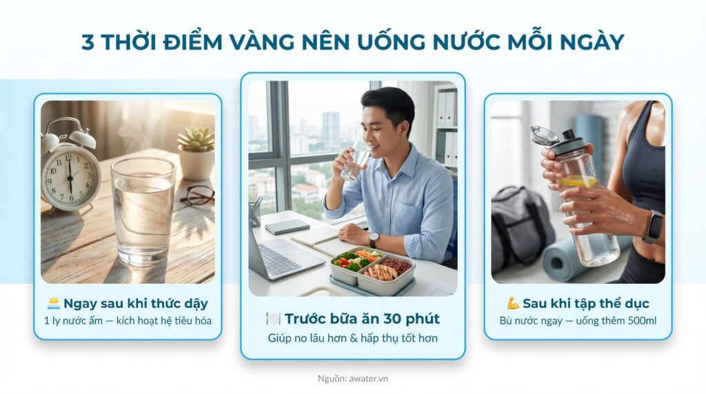 Thời điểm uống nước tốt nhất trong ngày cho sức khỏe