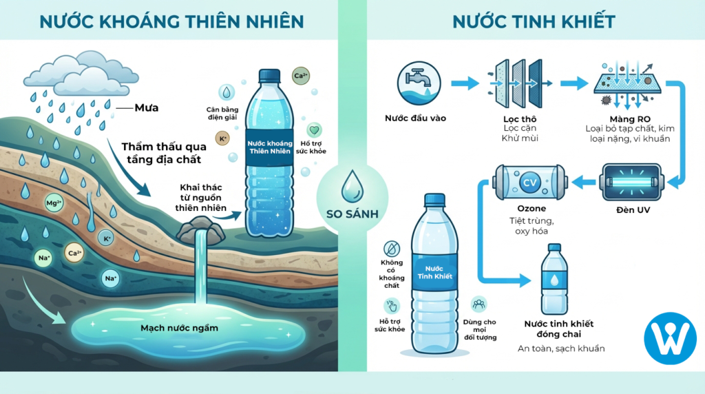 Quá trình hình thành của nước tinh khiết và nước khoáng