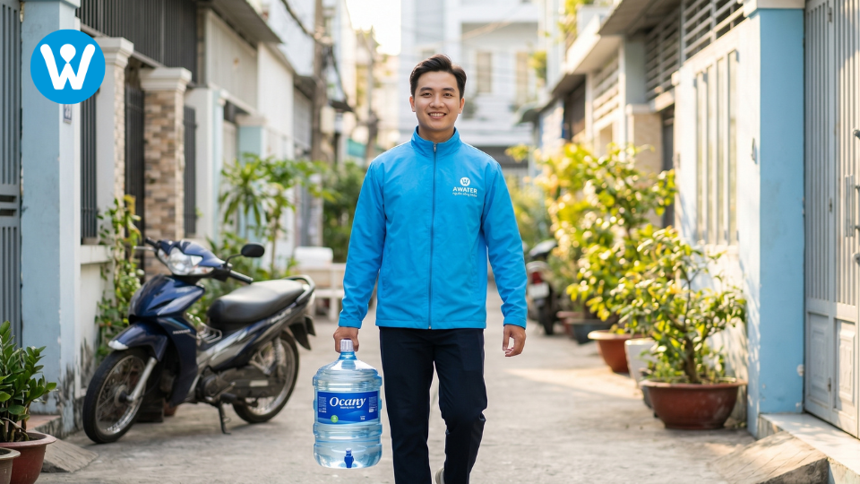 Đại lý nước uống Ocany Tân Phú – Awater giao nước kiềm tận nhà, văn phòng nhanh nhất